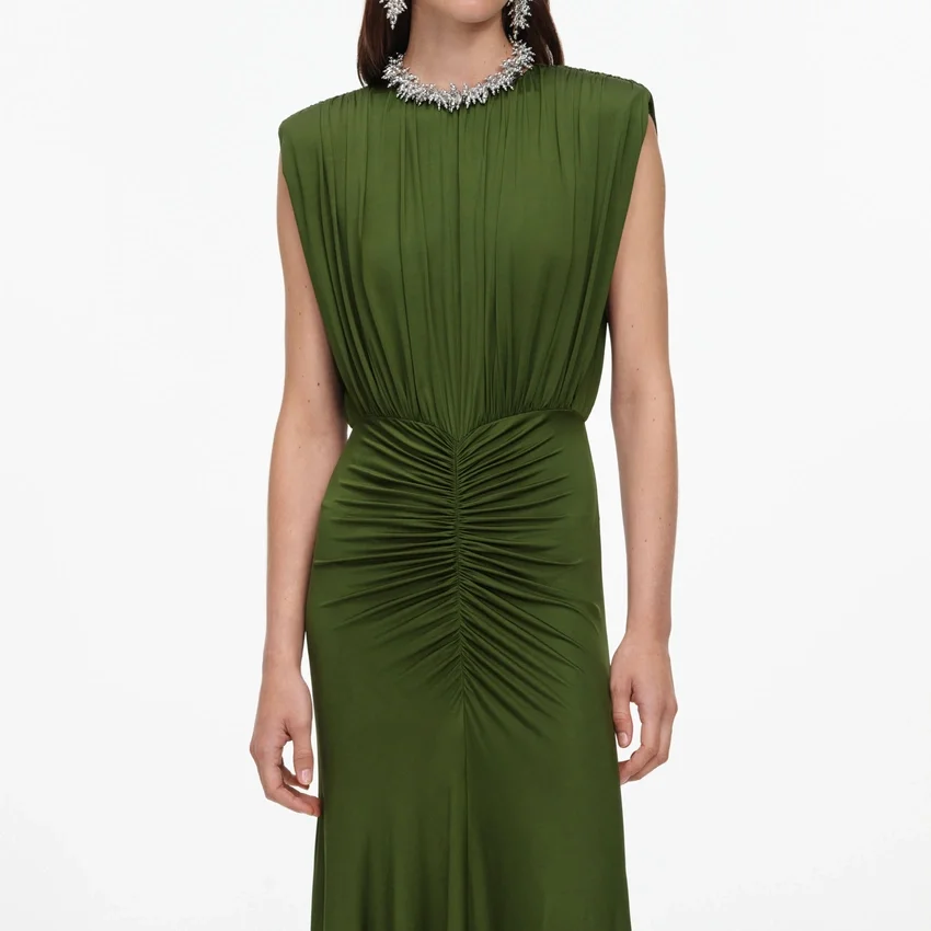 Olive Jersey Gathered Maxi Dress Olive Jersey Gathered Maxi Dress