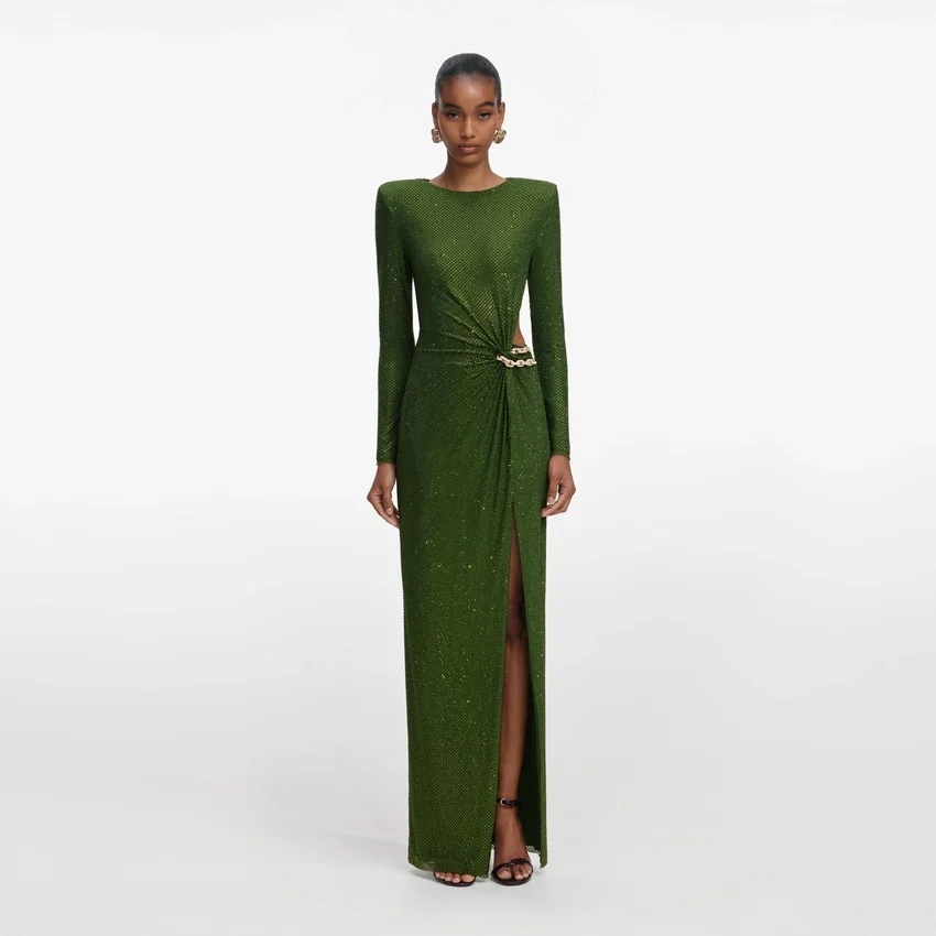Olive Rhinestone Embellished Maxi Dress Olive Rhinestone Embellished Maxi Dress