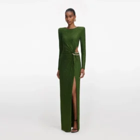 Olive Rhinestone Embellished Maxi Dress