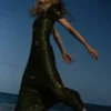 Olive Rhinestone Mesh Midi Dress Olive Rhinestone Mesh Midi Dress