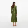 Olive Rhinestone Mesh Wrap Midi Dress Olive Rhinestone Mesh Wrap Midi Dress