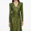 Olive Rhinestone Mesh Wrap Midi Dress Olive Rhinestone Mesh Wrap Midi Dress