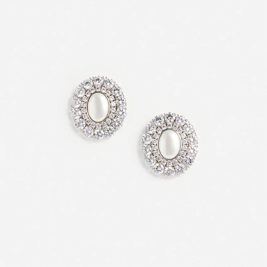 Oval Crystal Pearl Earrings Oval Crystal Pearl Earrings
