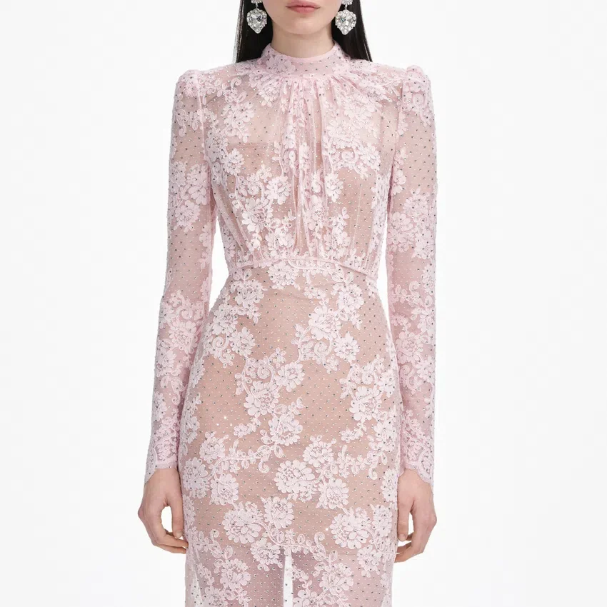 Pale Pink Rhinestone Lace Maxi Dress Pale Pink Rhinestone Lace Maxi Dress