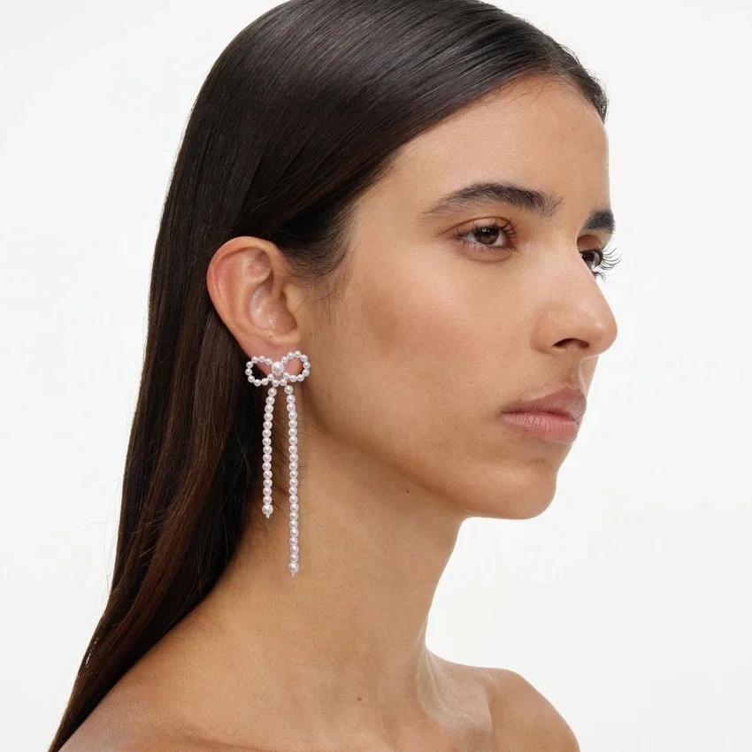 Pearl Bow Dangle Earrings Pearl Bow Dangle Earrings