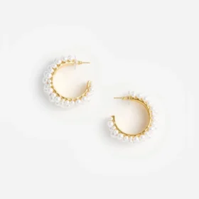 Pearl Cluster Hoop Earrings