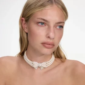 Pearl Satin Bow Necklace