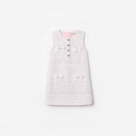 Pink Boucle Lace Bow Dress