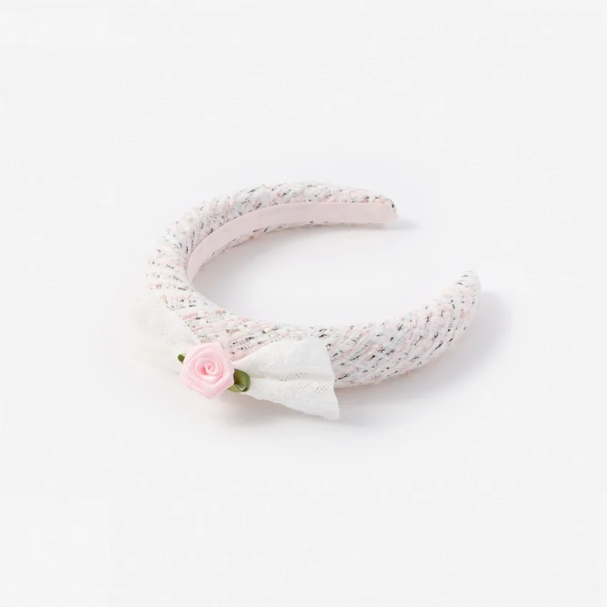 Pink Boucle Lace Bow Head Band Pink Boucle Lace Bow Head Band