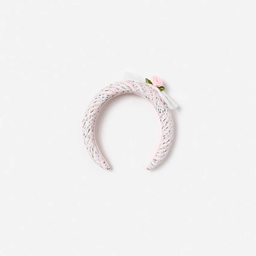 Pink Boucle Lace Bow Head Band Pink Boucle Lace Bow Head Band