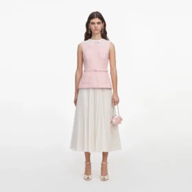 Pink Boucle Lace Collar Midi Dress Pink Boucle Lace Collar Midi Dress