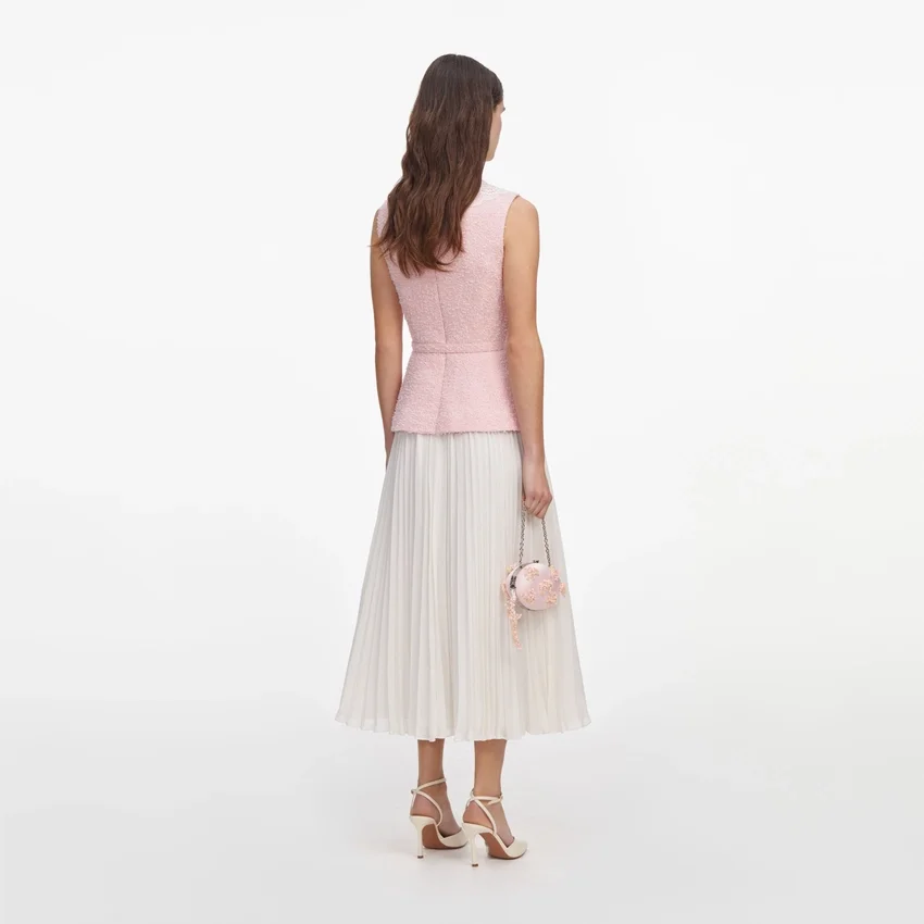 Pink Boucle Lace Collar Midi Dress Pink Boucle Lace Collar Midi Dress
