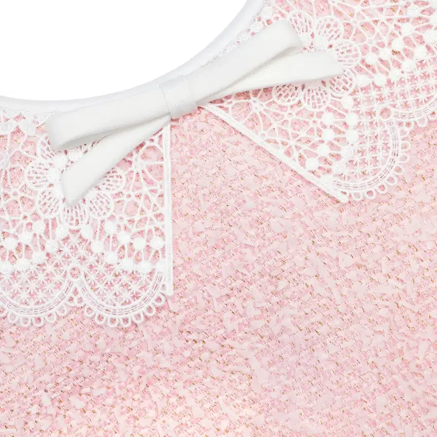 Pink Boucle Lace Collar Midi Dress Pink Boucle Lace Collar Midi Dress