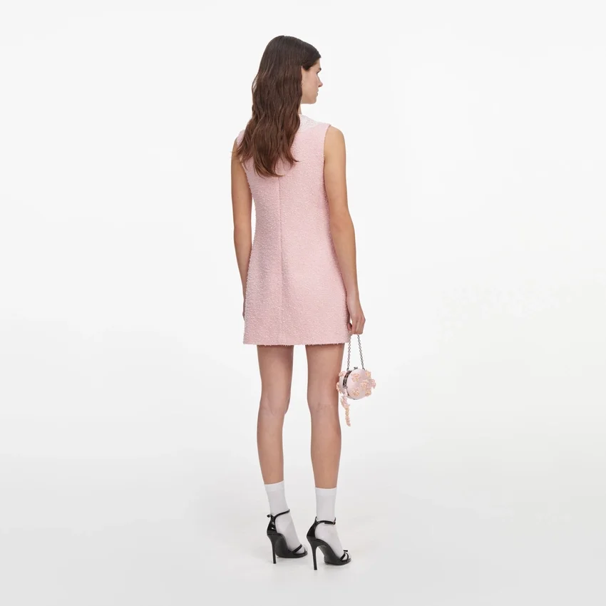 Pink Boucle Lace Collar Mini Dress Pink Boucle Lace Collar Mini Dress