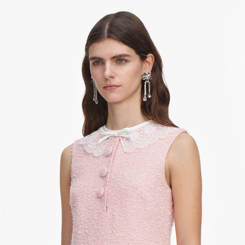 Pink Boucle Lace Collar Mini Dress Pink Boucle Lace Collar Mini Dress