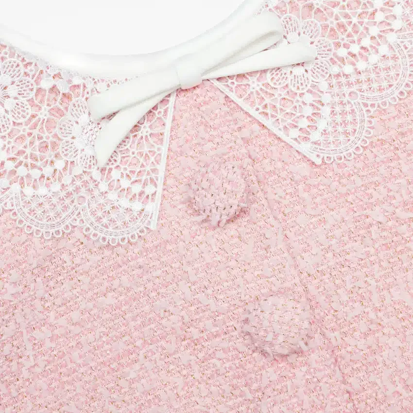 Pink Boucle Lace Collar Mini Dress Pink Boucle Lace Collar Mini Dress