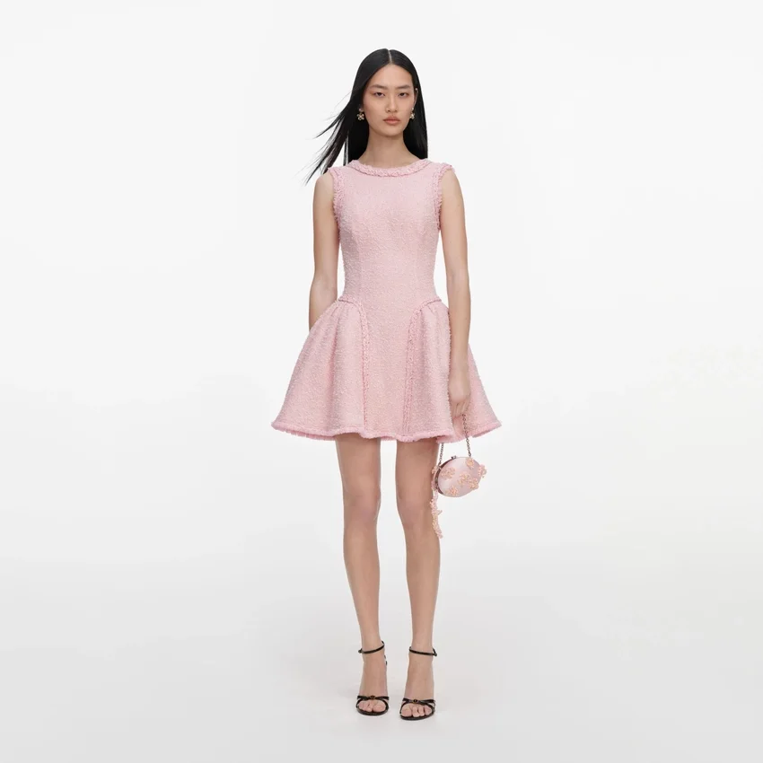 Pink Boucle Sleeveless Mini Dress Pink Boucle Sleeveless Mini Dress