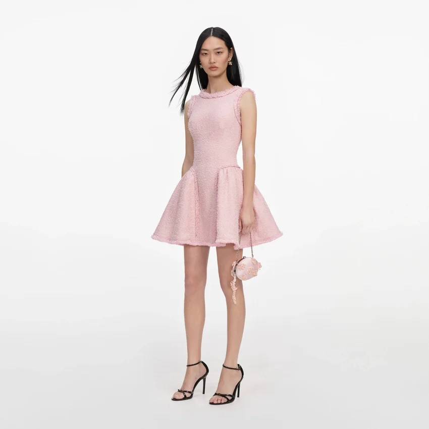 Pink Boucle Sleeveless Mini Dress Pink Boucle Sleeveless Mini Dress