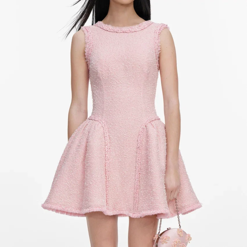 Pink Boucle Sleeveless Mini Dress Pink Boucle Sleeveless Mini Dress