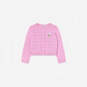 Pink Bow Pointelle Knit Cardigan