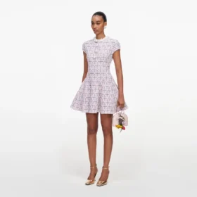 Pink Check Knit Beaded Mini Dress
