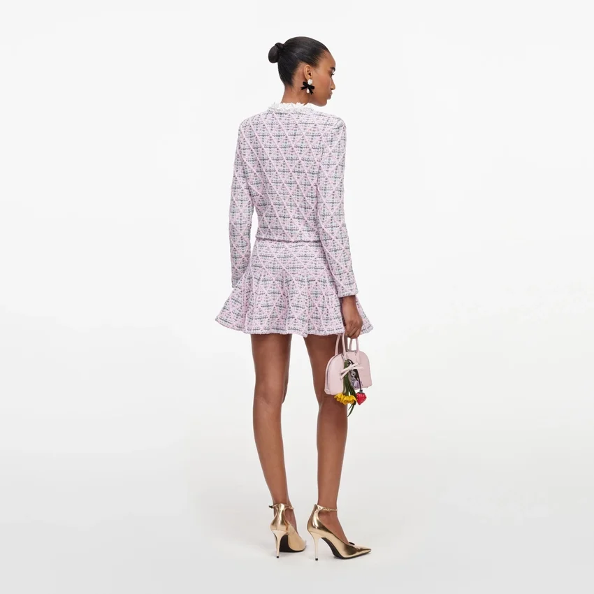 Pink Check Knit Cardigan Pink Check Knit Cardigan