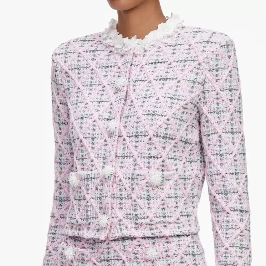 Pink Check Knit Cardigan Pink Check Knit Cardigan