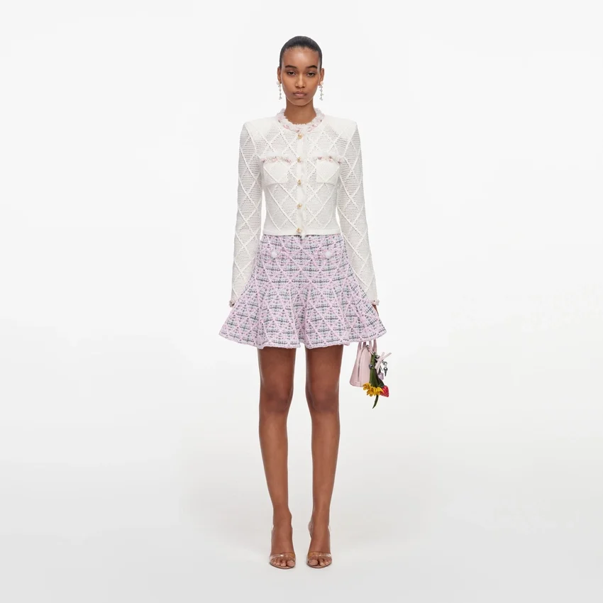Pink Check Knit Mini Skirt Pink Check Knit Mini Skirt