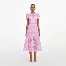 Pink Cord Lace Midi Dress