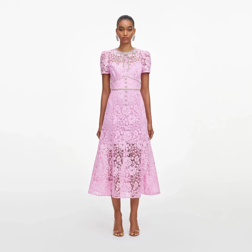 Pink Cord Lace Midi Dress Pink Cord Lace Midi Dress
