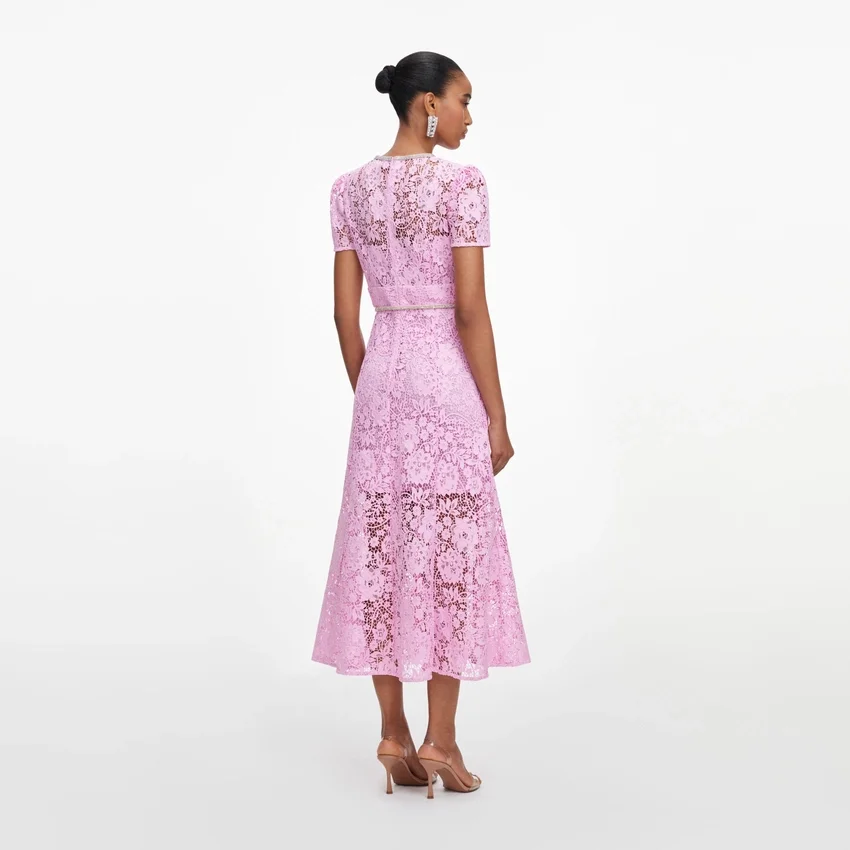 Pink Cord Lace Midi Dress Pink Cord Lace Midi Dress