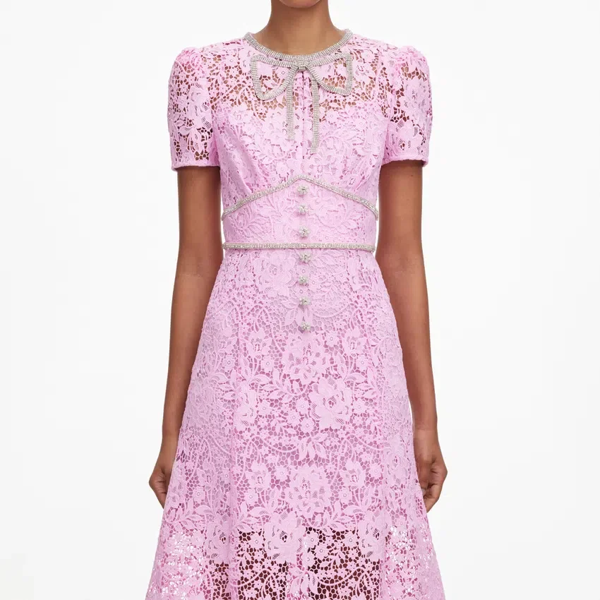 Pink Cord Lace Midi Dress Pink Cord Lace Midi Dress