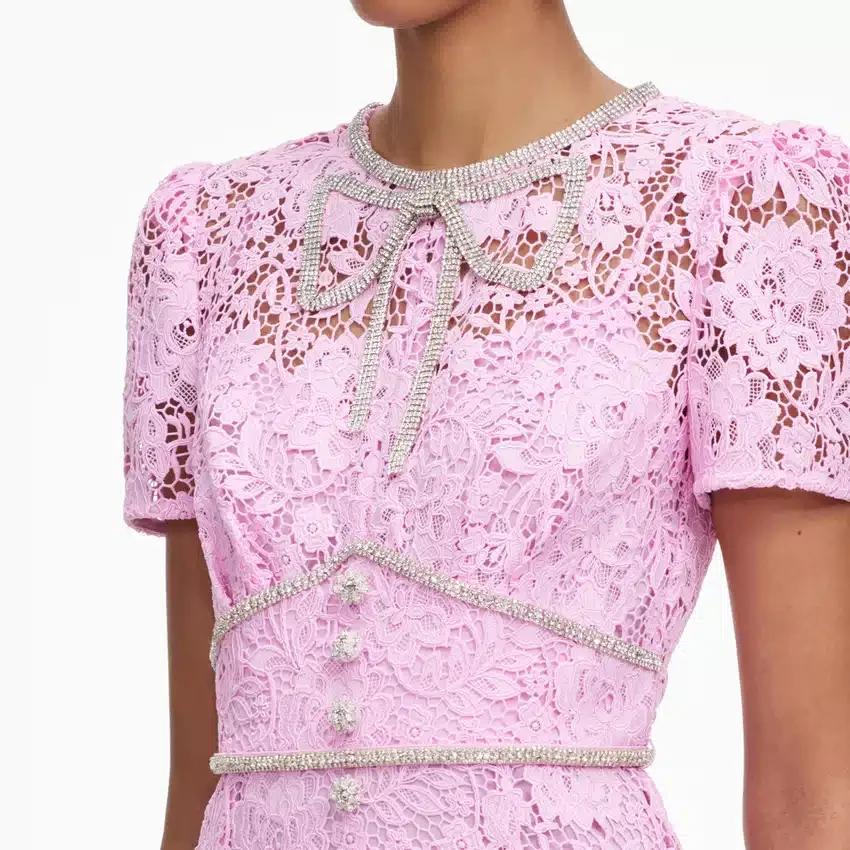 Pink Cord Lace Midi Dress Pink Cord Lace Midi Dress