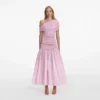 Pink Cotton Draped Knit Midi Dress Pink Cotton Draped Knit Midi Dress