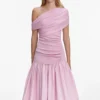 Pink Cotton Draped Knit Midi Dress Pink Cotton Draped Knit Midi Dress
