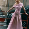 Pink Cotton Draped Knit Midi Dress Pink Cotton Draped Knit Midi Dress