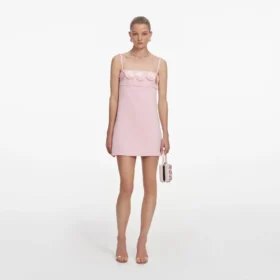 Pink Crepe 3D Sequin Flower Mini Dress