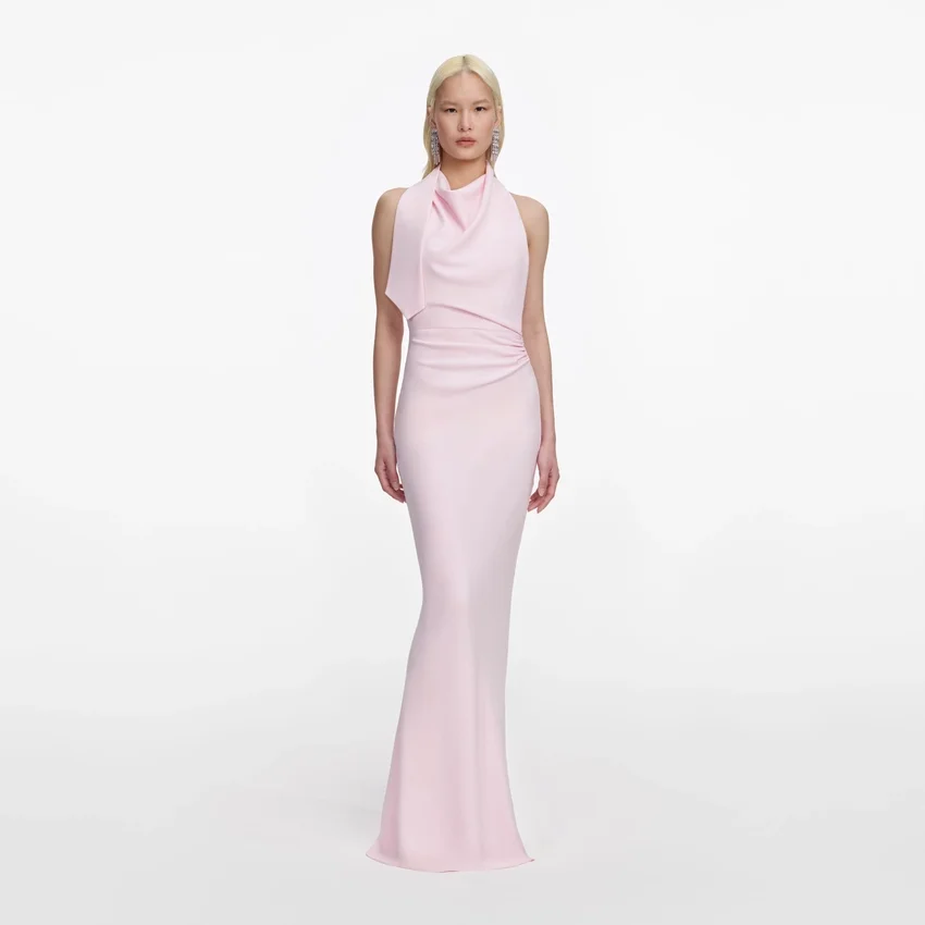 Pink Crepe Halter Neck Maxi Dress Pink Crepe Halter Neck Maxi Dress