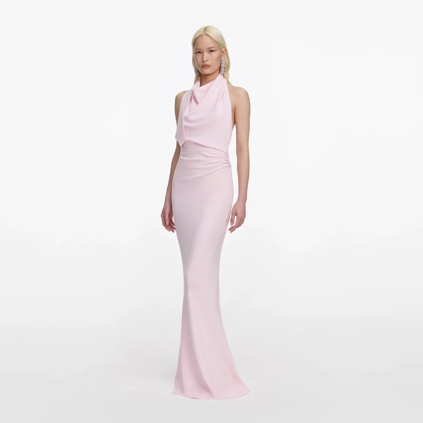 Pink Crepe Halter Neck Maxi Dress Pink Crepe Halter Neck Maxi Dress