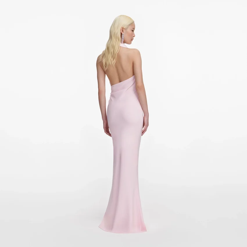 Pink Crepe Halter Neck Maxi Dress Pink Crepe Halter Neck Maxi Dress