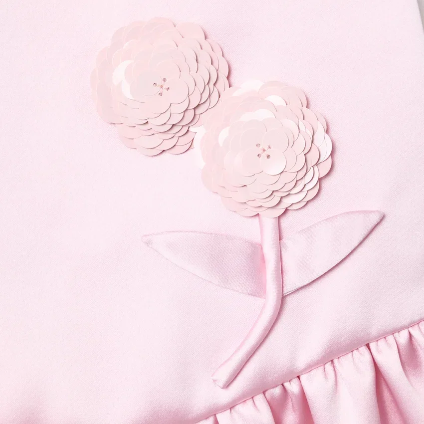 Pink Crepe Sequin Flower Dress Pink Crepe Sequin Flower Dress