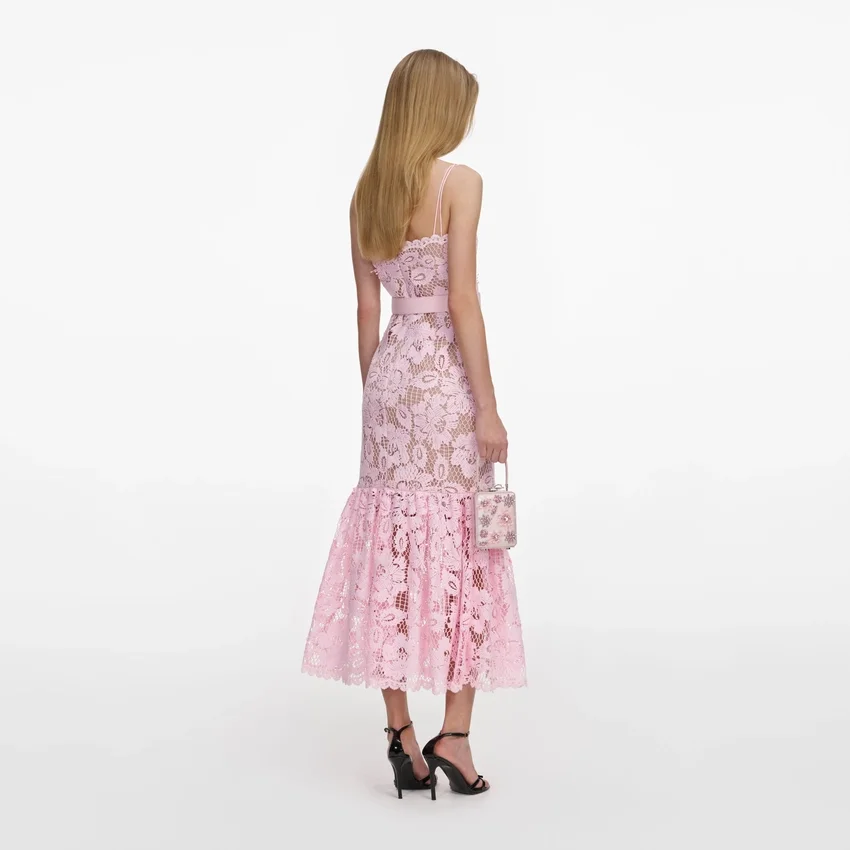 Pink Crochet Lace Midi Dress Pink Crochet Lace Midi Dress