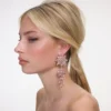 Pink Crystal Tiered Flower Earrings