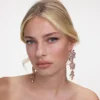 Pink Crystal Tiered Flower Earrings