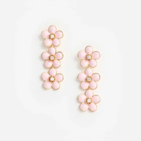 Pink Enamel Flower Tiered Earrings