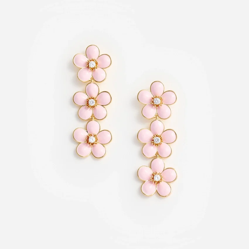 Pink Enamel Flower Tiered Earrings Pink Enamel Flower Tiered Earrings