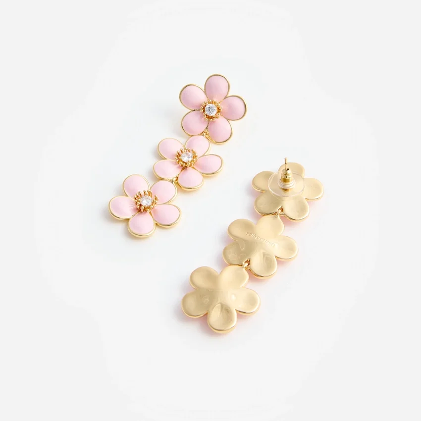 Pink Enamel Flower Tiered Earrings Pink Enamel Flower Tiered Earrings