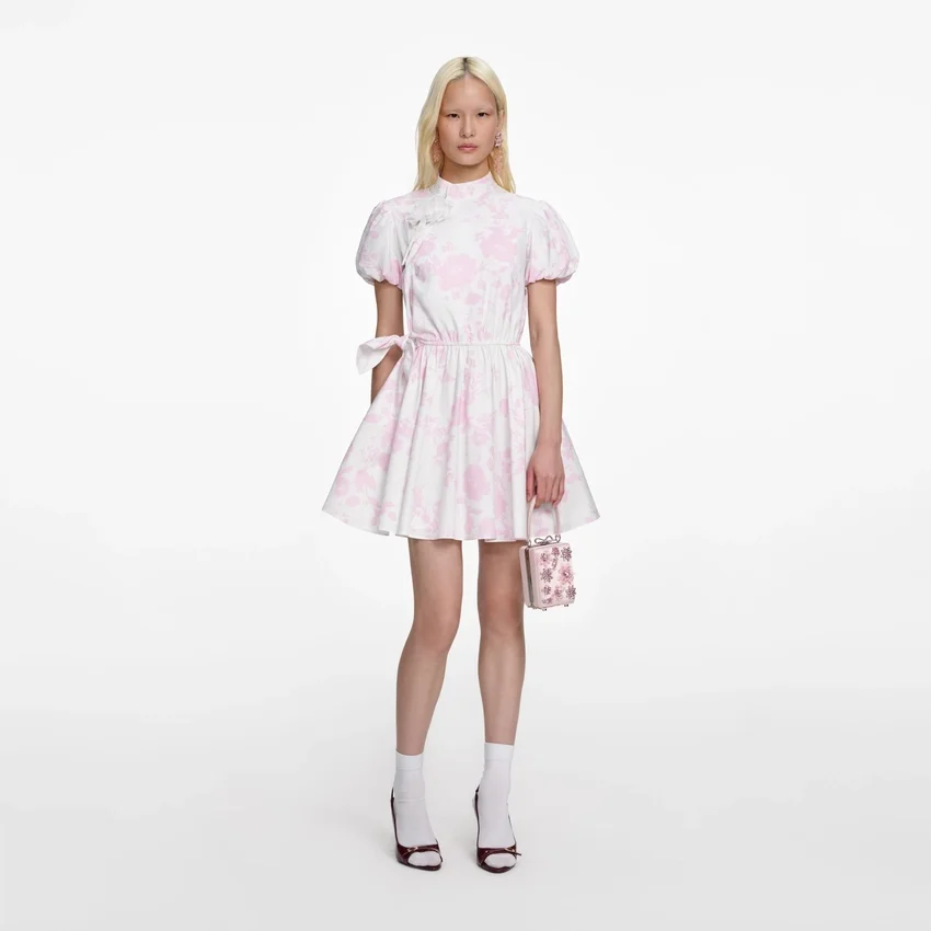 Pink Floral Cotton Drape Mini Dress Pink Floral Cotton Drape Mini Dress