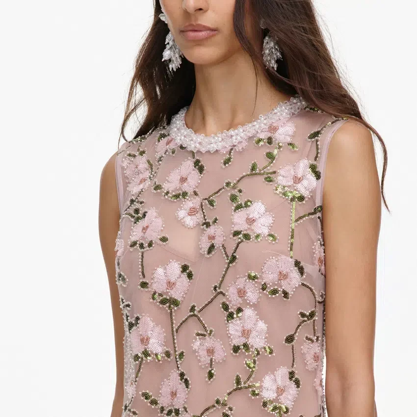 Pink Floral Sequin Embellished Mini Dress Pink Floral Sequin Embellished Mini Dress