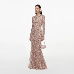 Pink Floral Sequin Maxi Dress